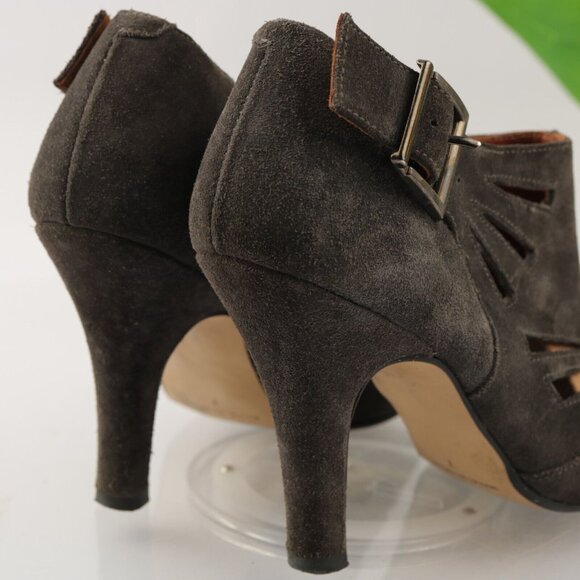 Steve Madden Womens Boot Size 7 Taupe Gray Suede Cutouts High Heel Bootie - Picture 5 of 12